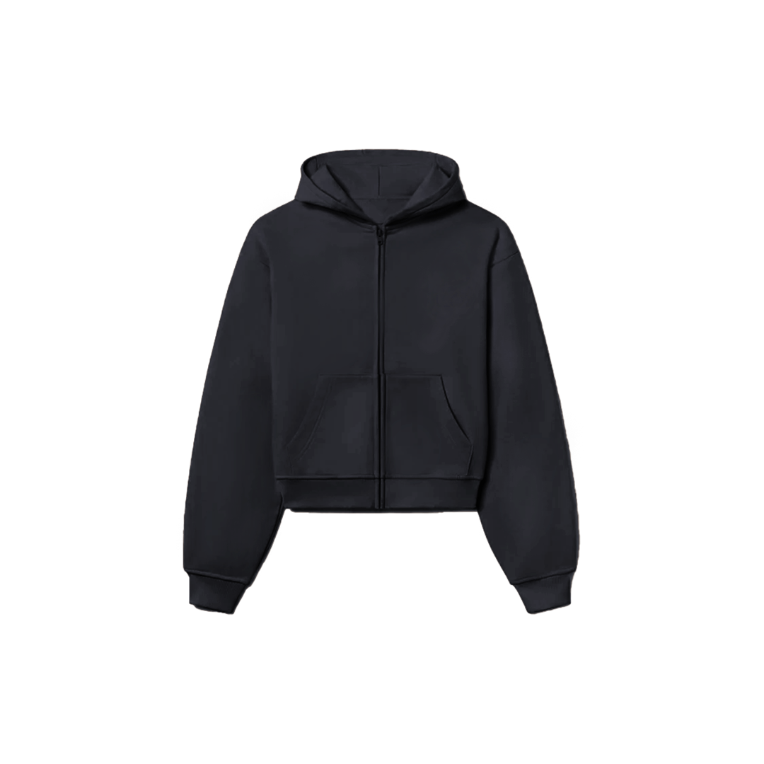 900 GSM Washed Black Skeleton Zip Up Hoodie