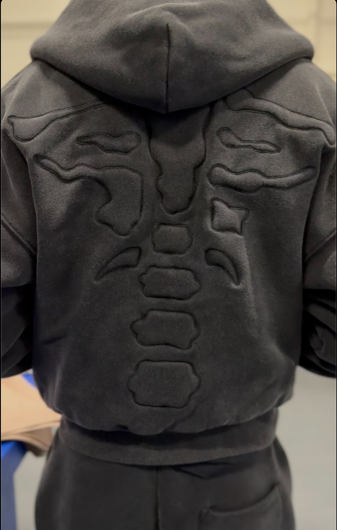 900 GSM 'Washed Black' Skeleton Zip-Up Hoodie