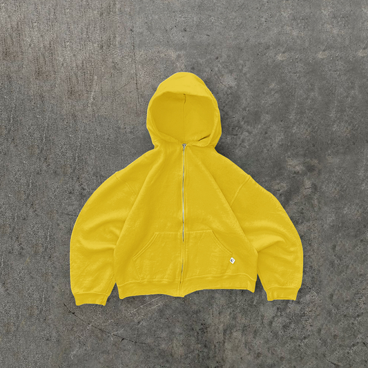 450 GSM 'Vintage Yellow' Zip-up Hoodie