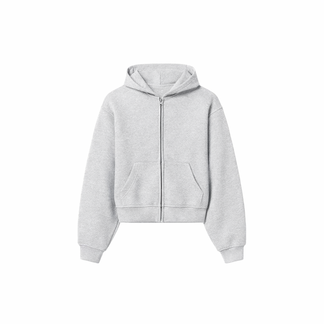 1800 GSM 'Light Heather Gray' Zip-Up Hoodie